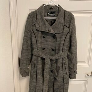Guess black & white peacoat with zipper pockets.  Size large